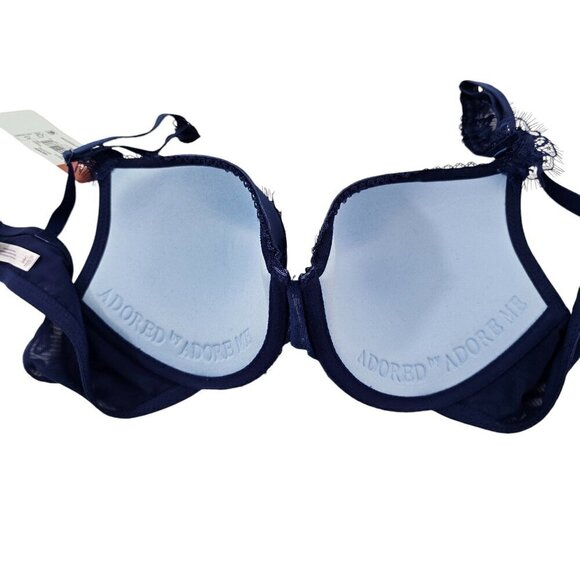 Adore Me Woman’s Blue Vivian Lace Mesh Push Up Underwire Bra – Size 38C NWT - Picture 4 of 15